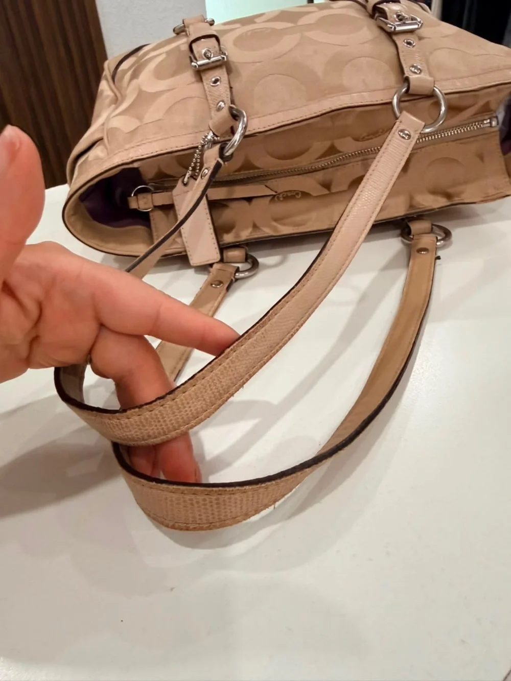 Coach Chelsea Y2K Canvas Leather OP Art Nuetral Tan Tote Shoulder Bag Purse